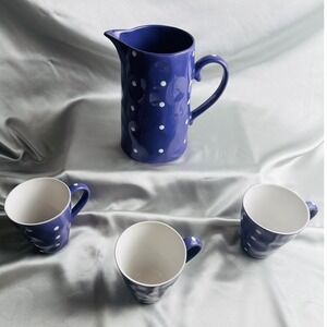 Maxwell & Williams Sprinkle Purple Polka Dot Pitcher and 3 Mug Set Stoneware
